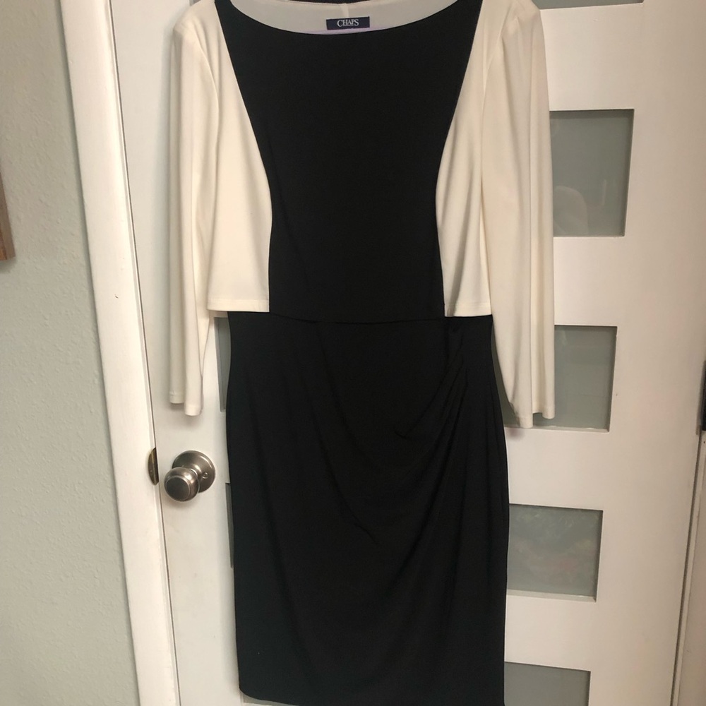 Chaps Black and White Long Sleeve Sheath Dress